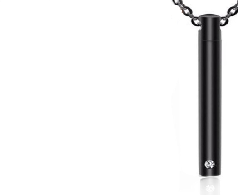 Memorial Anhänger Zylinder 6x42 mm Kristall Black mit Kette ca. 50 cm