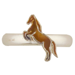 Ring Steigendes Pferd braun 925 Silber