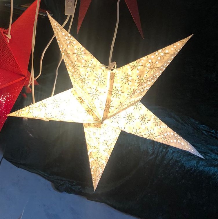 Weihnachtsstern „Weihnachtszeit“ – Weiß mit glitzernden Ornamenten