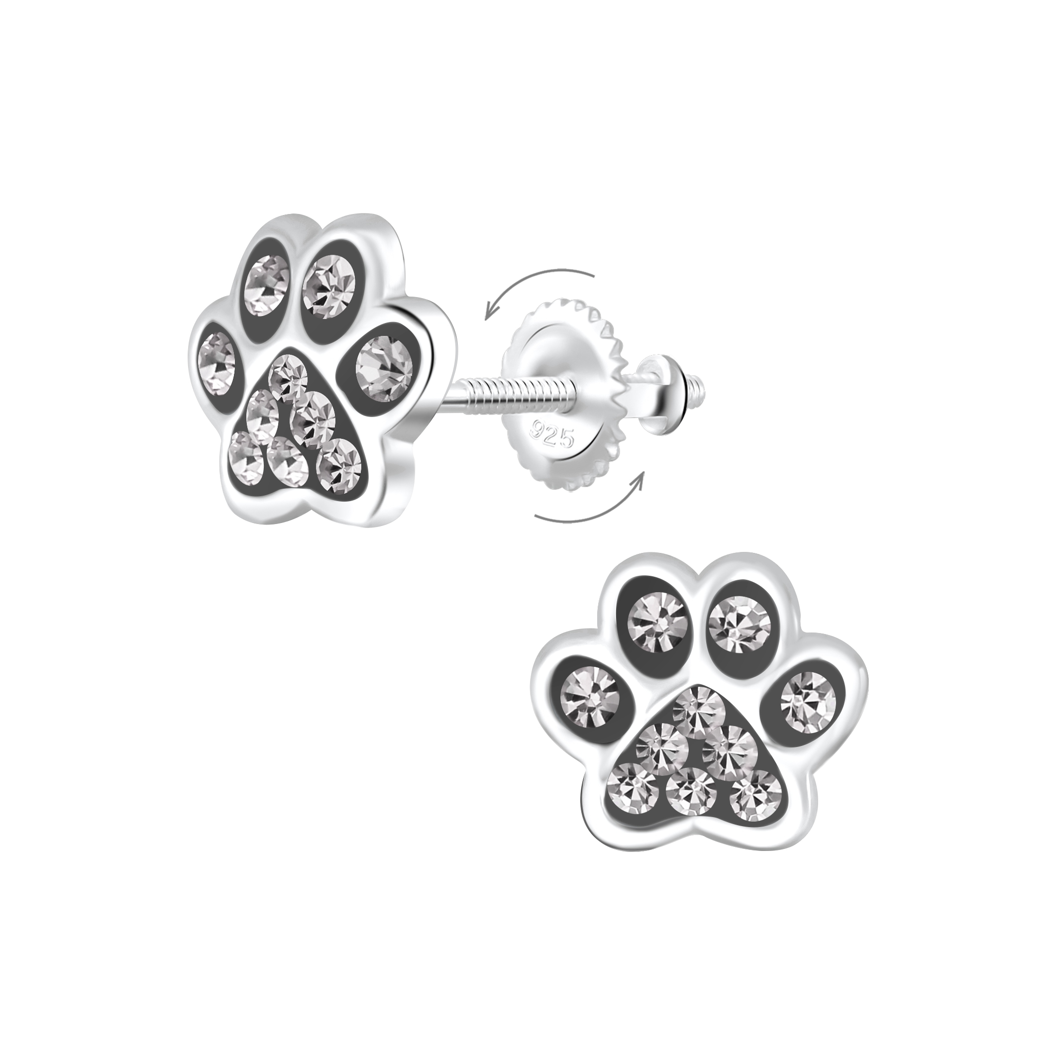Ohrstecker Tatze Kristall Black Diamond 925 Silber Drehverschluss