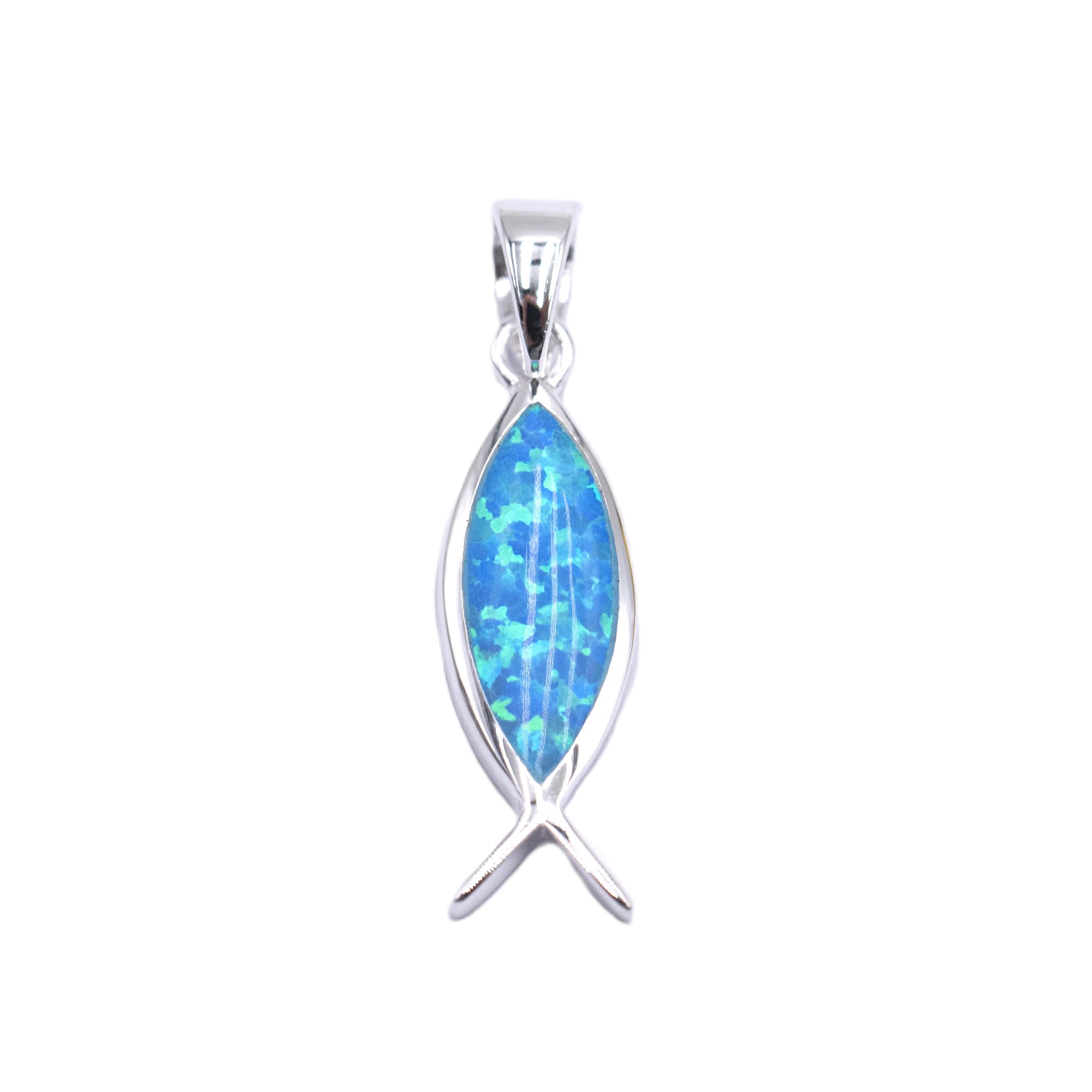 AnhängerFisch blau art. Opal 925 Silber caq. 25 mm