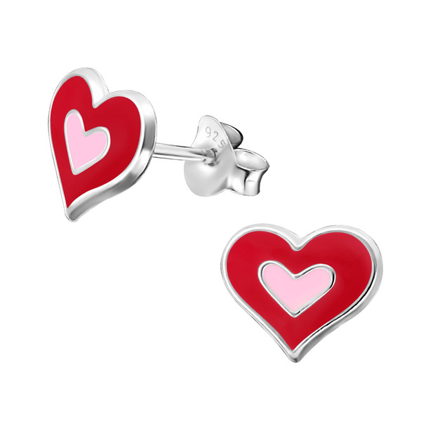 Ohrstecker rot/rosa Herz 925 Silber e-coated