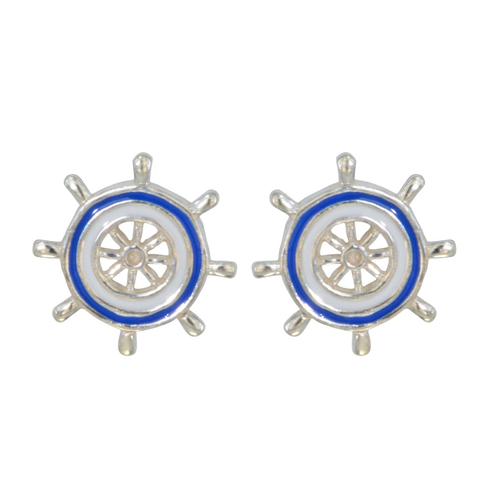 Ohrstecker Steuerrad blau-weiß 925 Silber