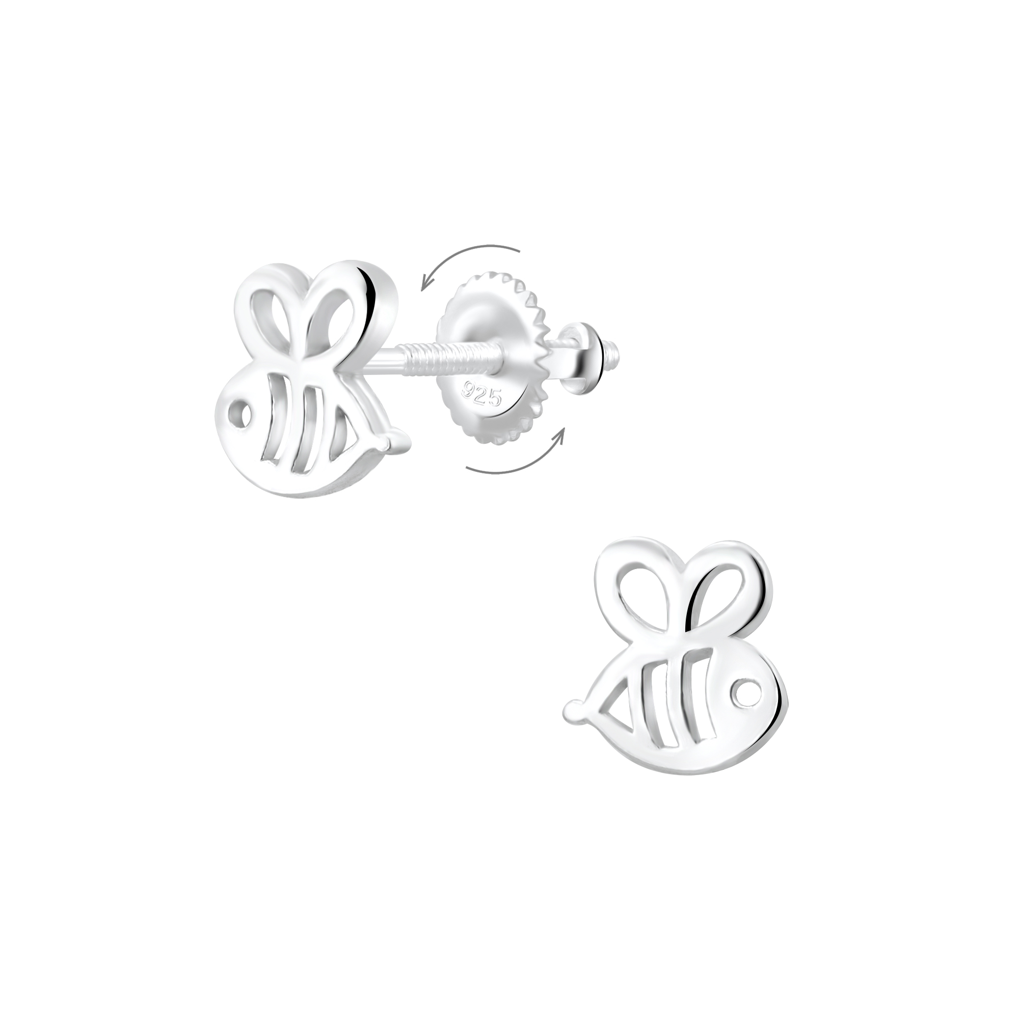 Ohrstecker Biene cutout 6 mm 925 Silber Drehverschluss