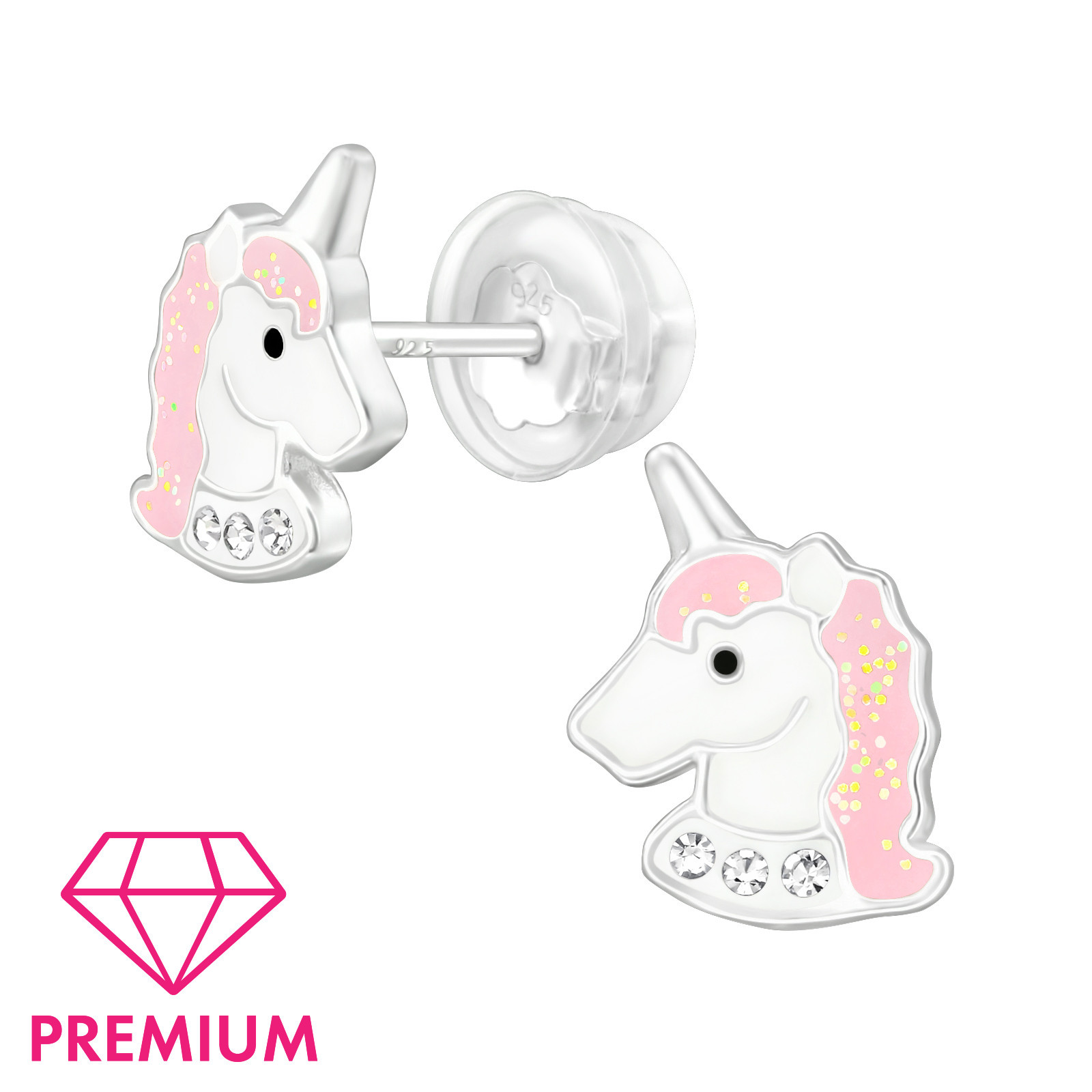 Ohrstecker Einhorn PREMIUM mit Kristallen 925 Silber e-coated
