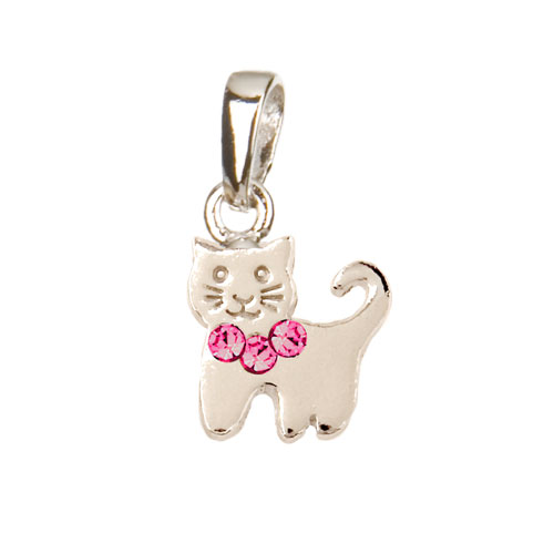 Kätzchen Anhänger mit rosa Kristallen 925 Silber