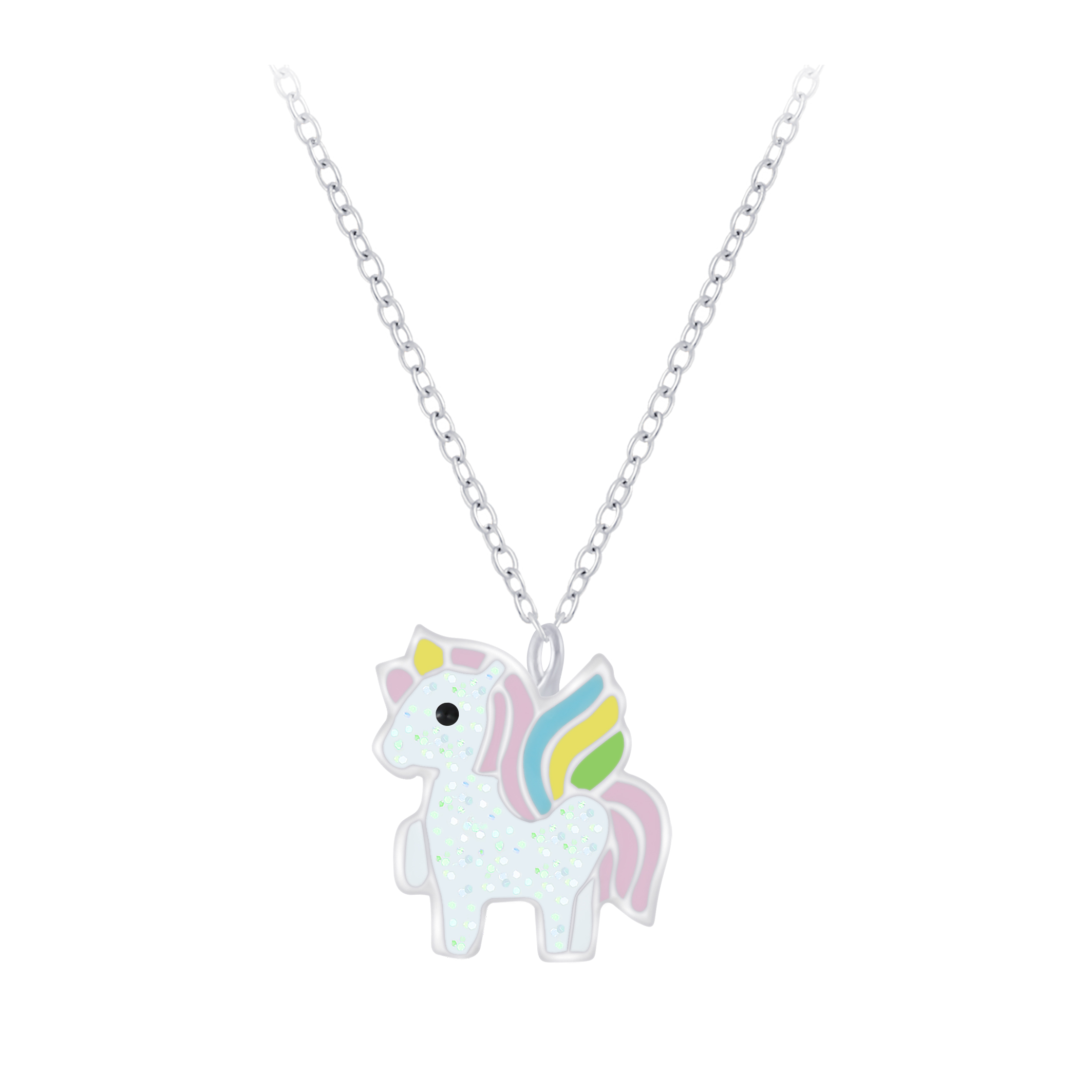 Kette Einhorn mini Pastell GLITZER 925 Silber e-coated