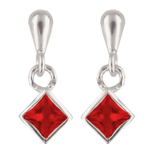 Ohrhänger Kristall 5 x 5 mm in Rot 925 Silber