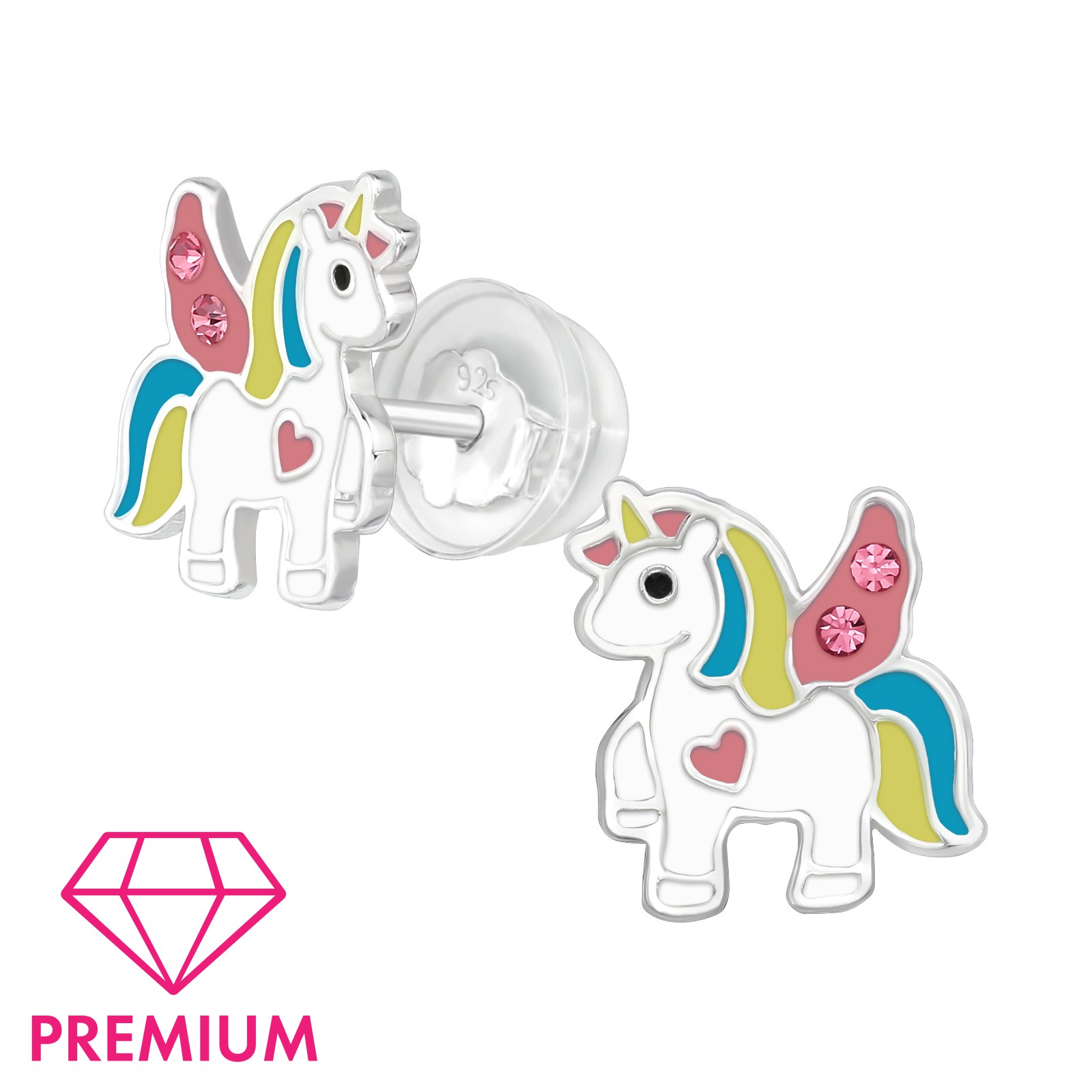 Ohrstecker Einhorn mit Kristallen PREMIUM 925 Silber e-coated