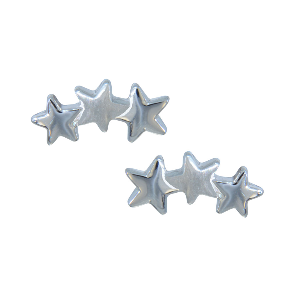 Ohrstecker Dreigestirn halbrund 925 Silber, ein Stern mattiert