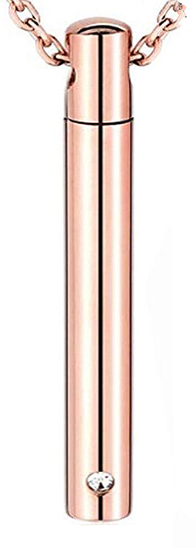 Memorial Anhänger  Zylinder 6x42 mm Kristall ROSÉ GOLD mit 50 cm Kette
