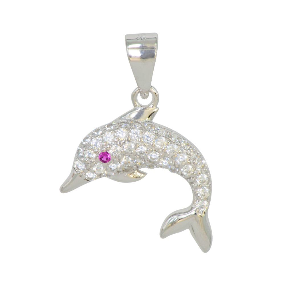 Anhänger Delphin glitzernd groß 925 Silber rhodiniert