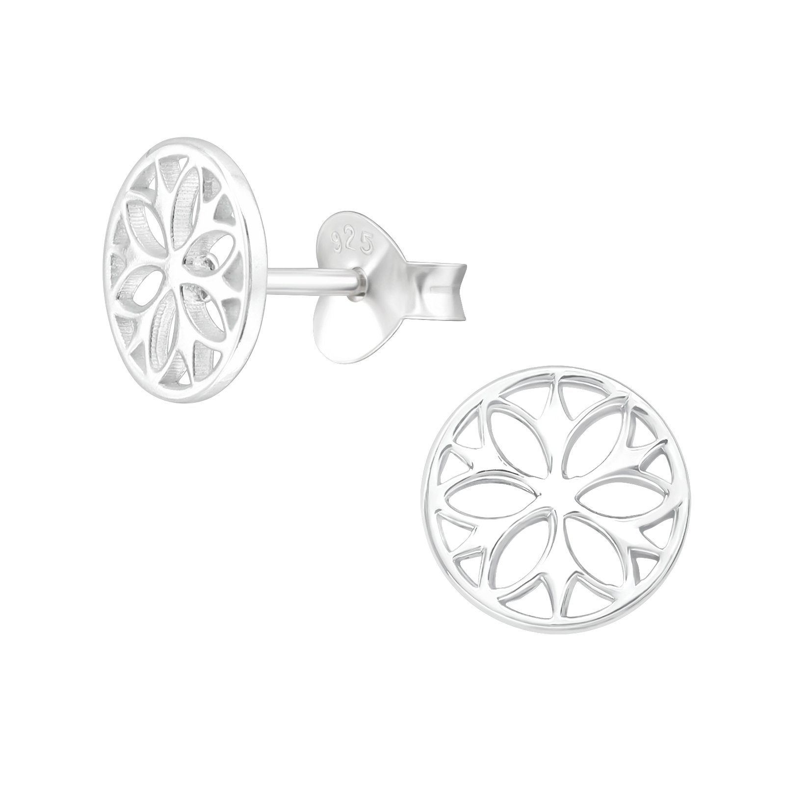 Ohrstecker runde Blume antik 925 Silber e-coated