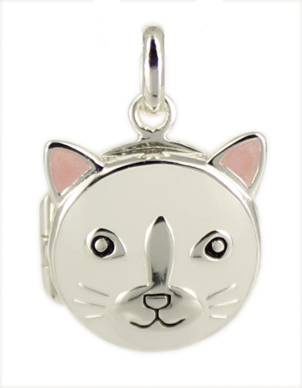 Anhänger Medaillon Katze weiß 925 Silber