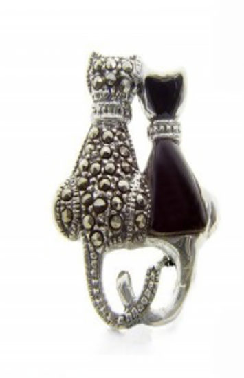 Anhänger Kätzchen Paar 925 Silber mit Markasit