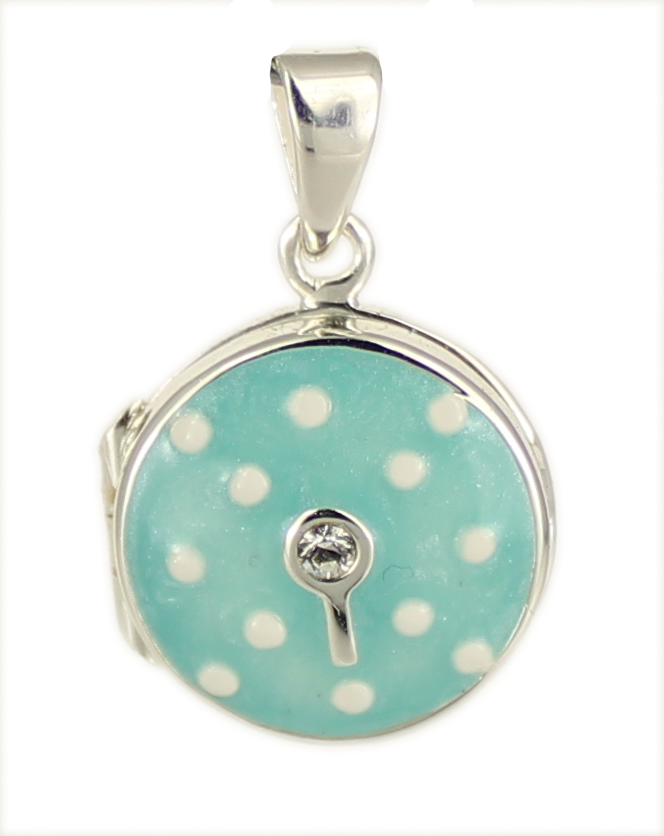 Anhänger Medaillon Pünktchen/Zirkon  baby-bleue rund 925 Silber