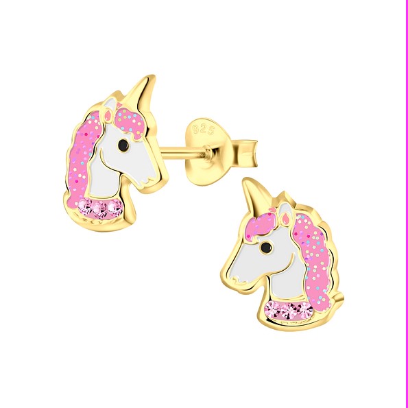 Ohrstecker Einhorn mit Kristallen 925 Silber vergoldet