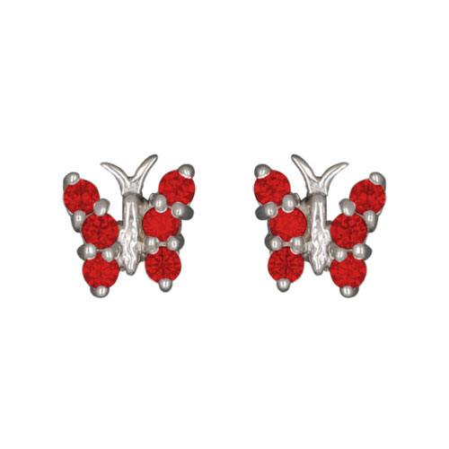 Ohrstecker Schmetterling rote Kristalle 925 Silber e-coated