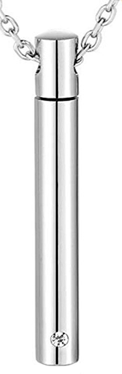 Memorial Anhänger Zylinder 6x42 mm Kristall silberfarben mit Kette 50 cm