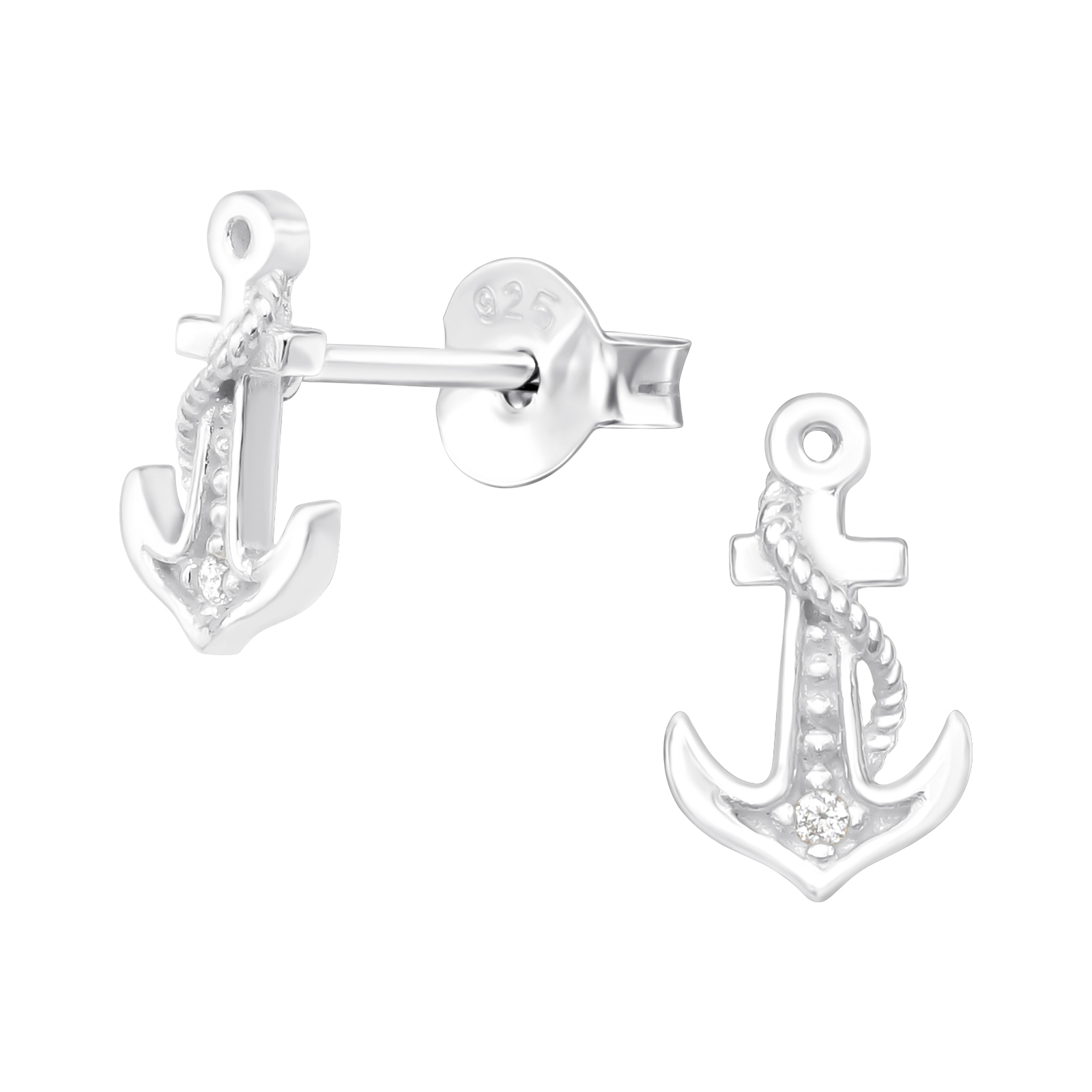 Ohrstecker Anker mit Seil 925 Silber e-coated