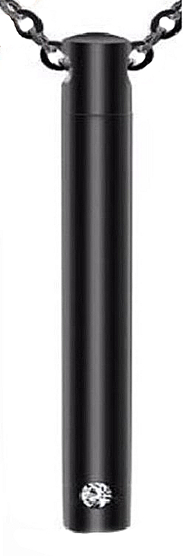 Memorial Anhänger Zylinder 6x42 mm Kristall Black mit Kette ca. 50 cm