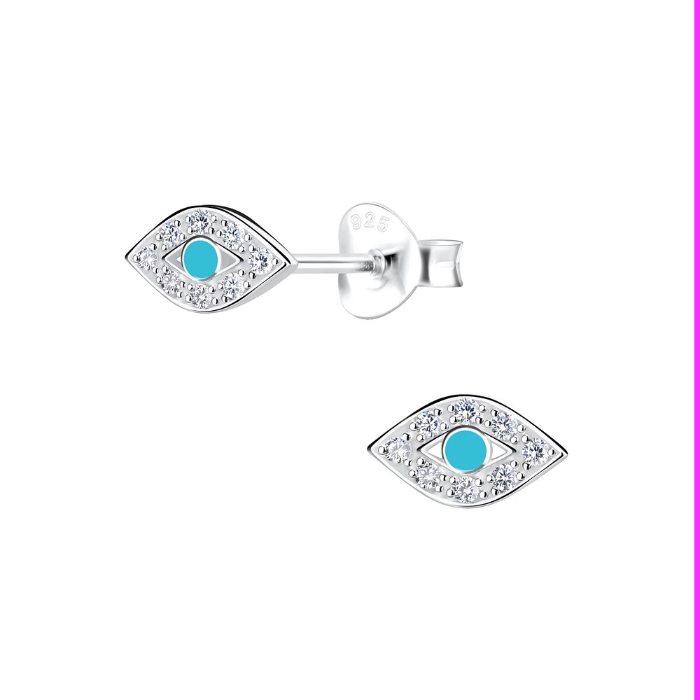 Ohrstecker sehendes Auge blau/weiß Glitzer 925 Silber e-coated