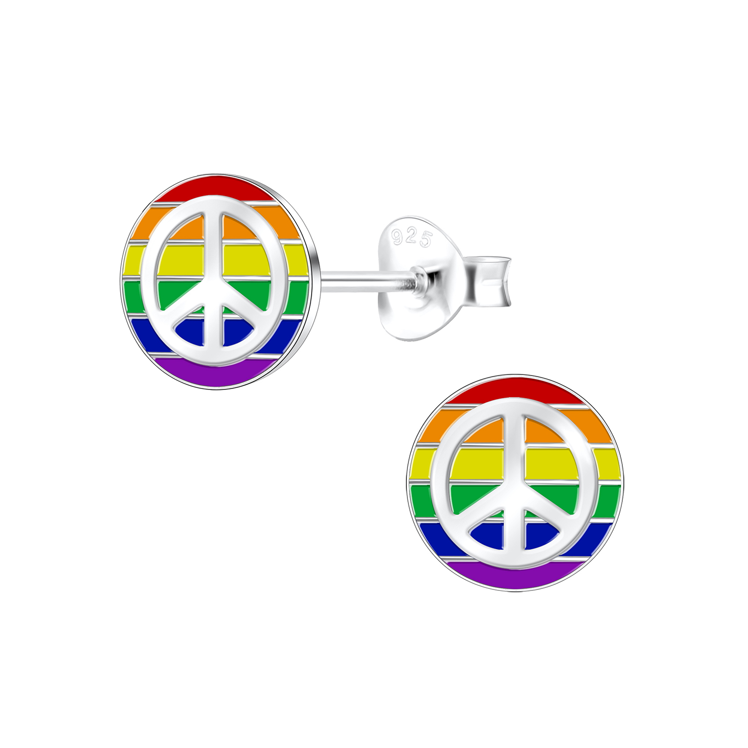 Ohrstecker Regenbogen Peace 925 Silber e-coated