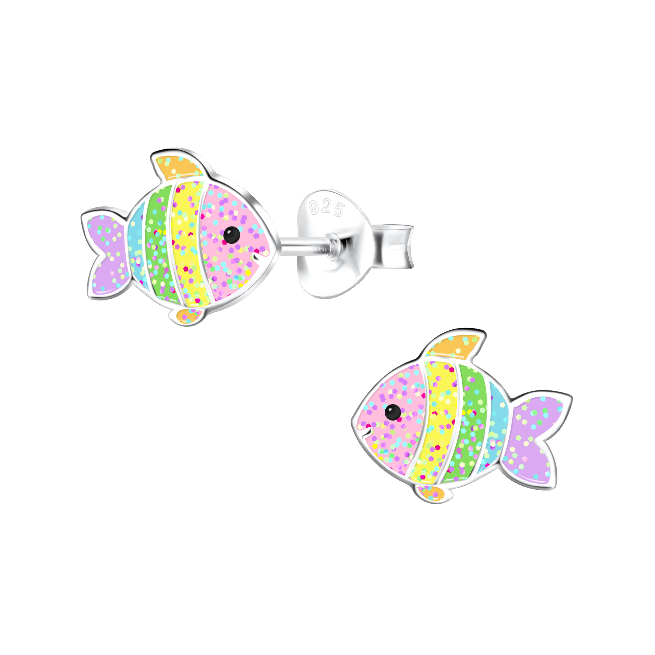 Ohrstecker bunter Glitzer Fisch 925 Silber e-coated