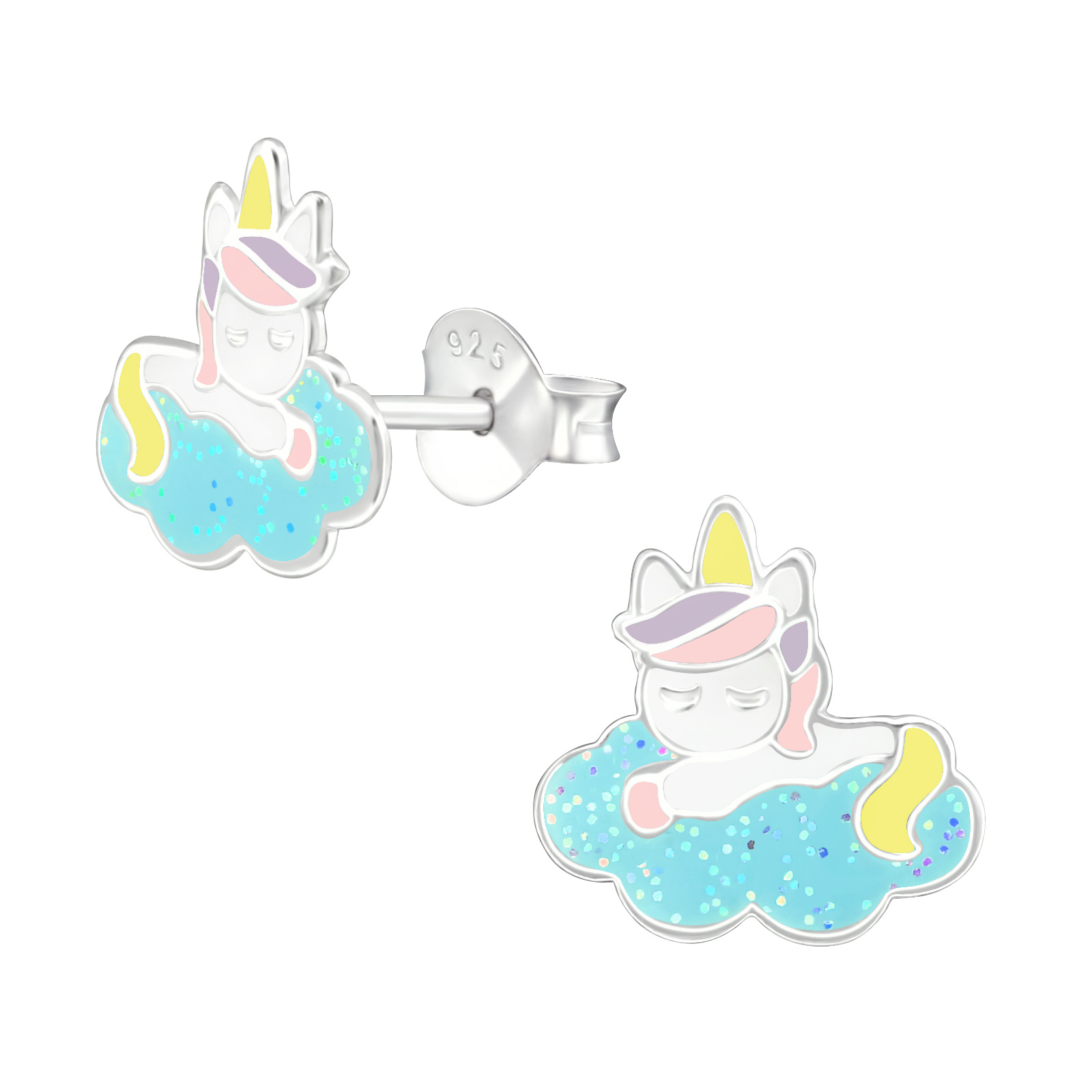 Ohrstecker Einhorn auf Wolke 925 Silber e-coated