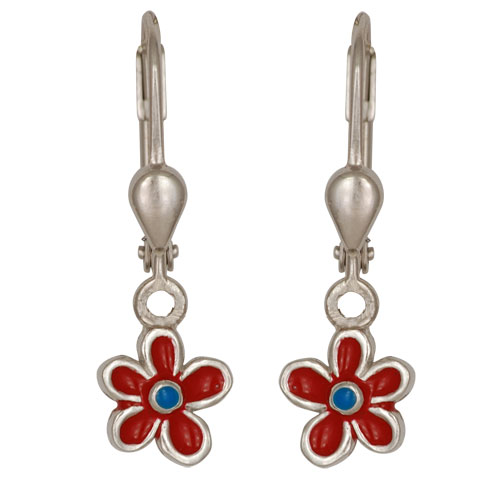 Blümchen Ohrhänger rot, blau, 925 Silber
