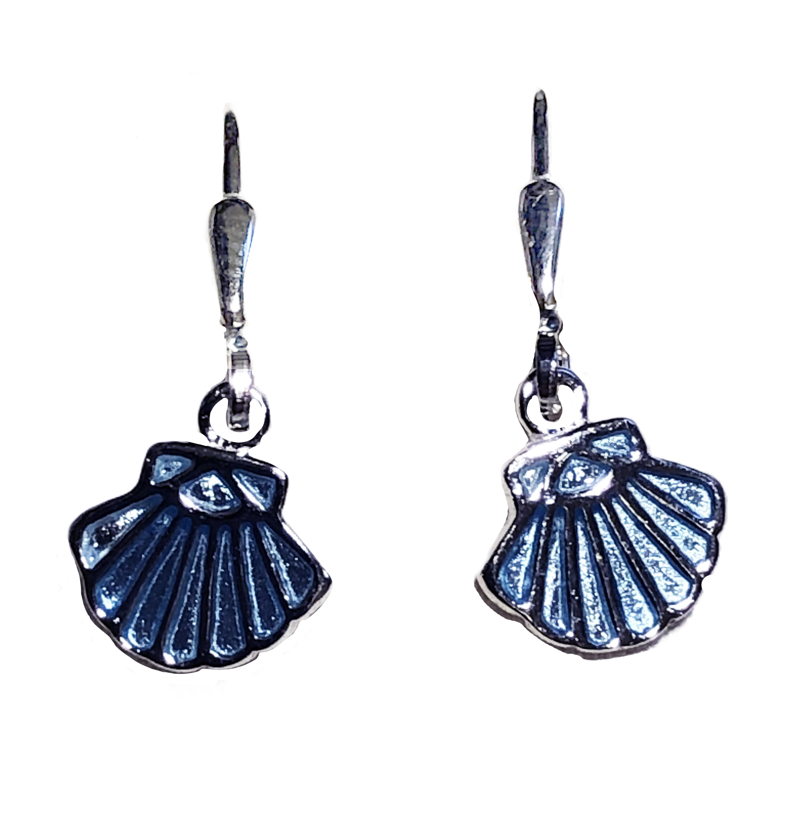 Ohrhänger Muschel hellblau 925 Silber e-coated