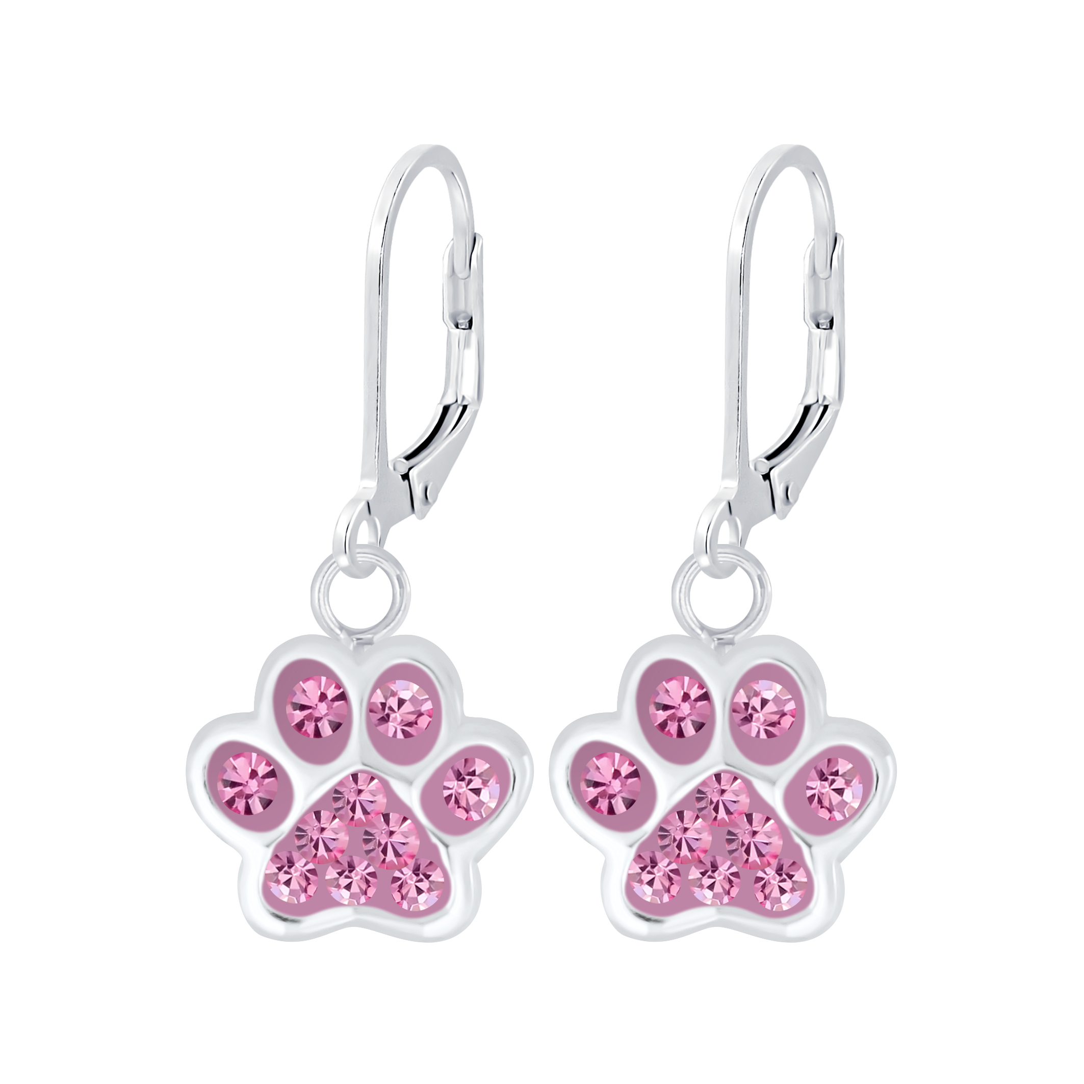 Ohrhänger Tatze rosa mit Kristallen 925 Silber e-coated