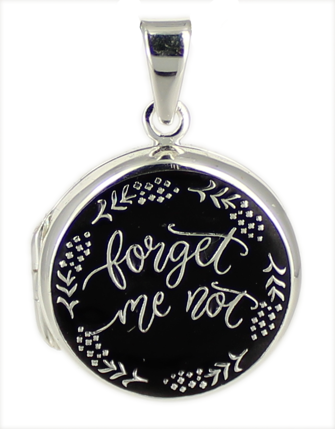 Anhänger Medaillon "forget me not" rund black 925 Silber