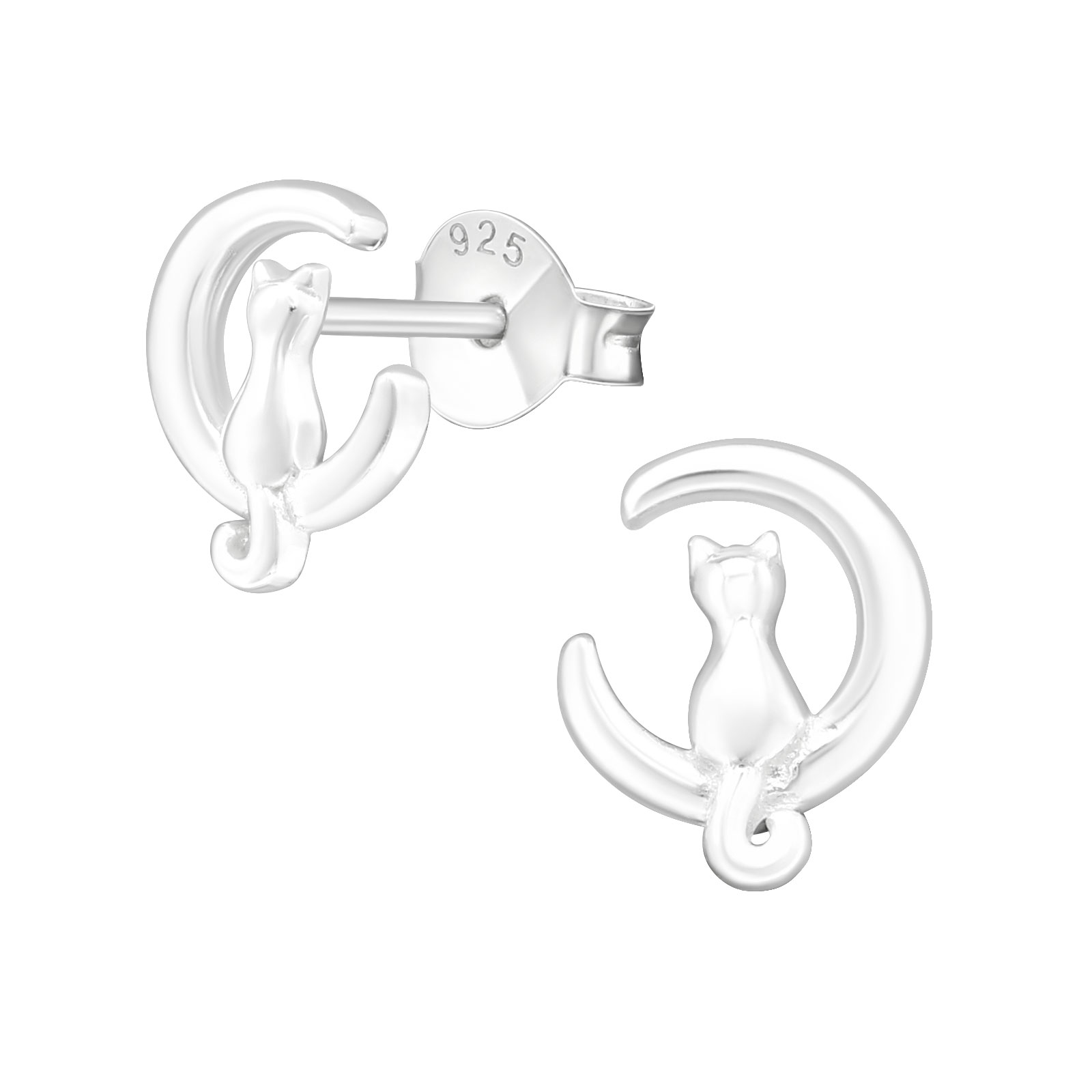 Ohrstecker Katze im Mond 925 Silber e-coated