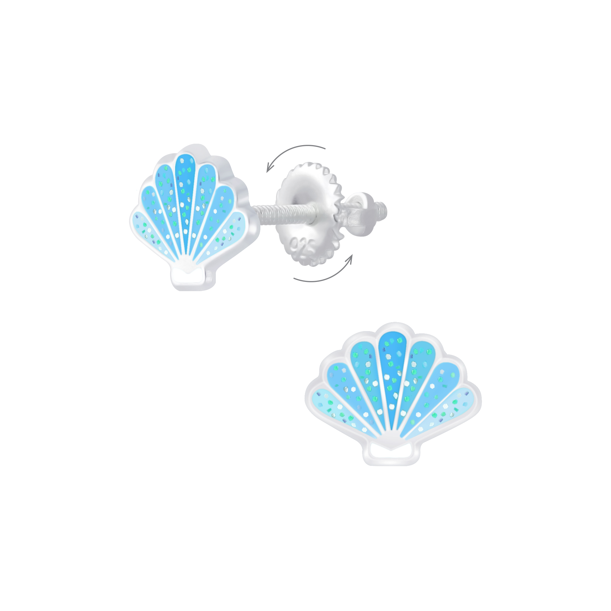 Ohrstecker Muschel bleue 925 Silber Drehverschluss