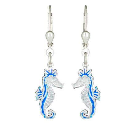 Ohrhänger Seepferdchen blau 925 Silber