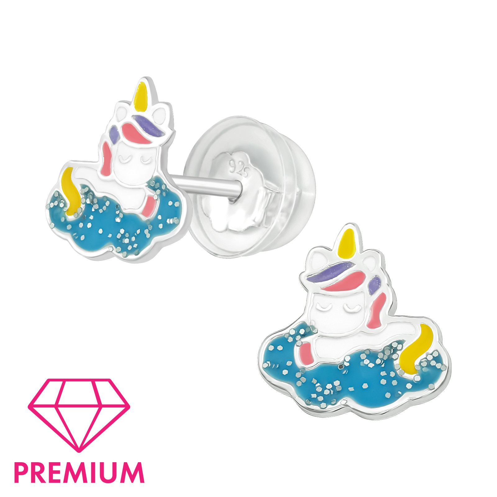 Ohrstecker Einhorn auf Wolke PREMIUM 925 Silber e-coated