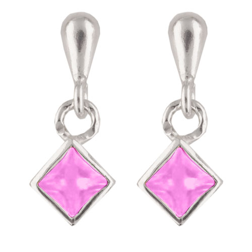 Ohrhänger Kristall 5 x 5 mm in Pink 925 Silber