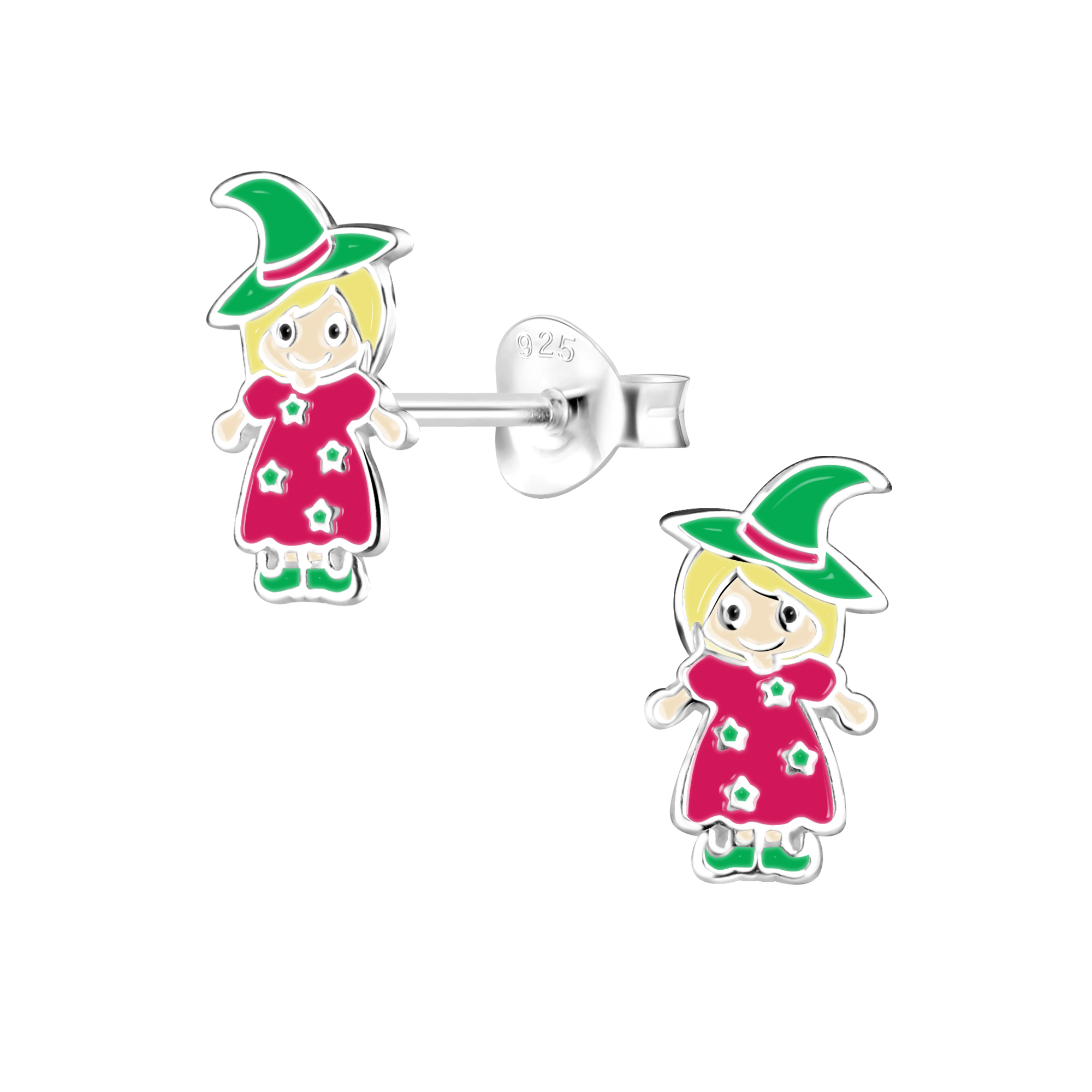 Ohrstecker Hexe rot grün 925 Silber e-coated