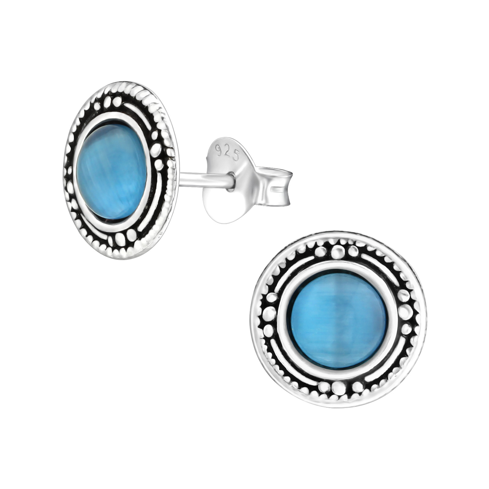 Ohrstecker Blue Cat Eye 925 Silber