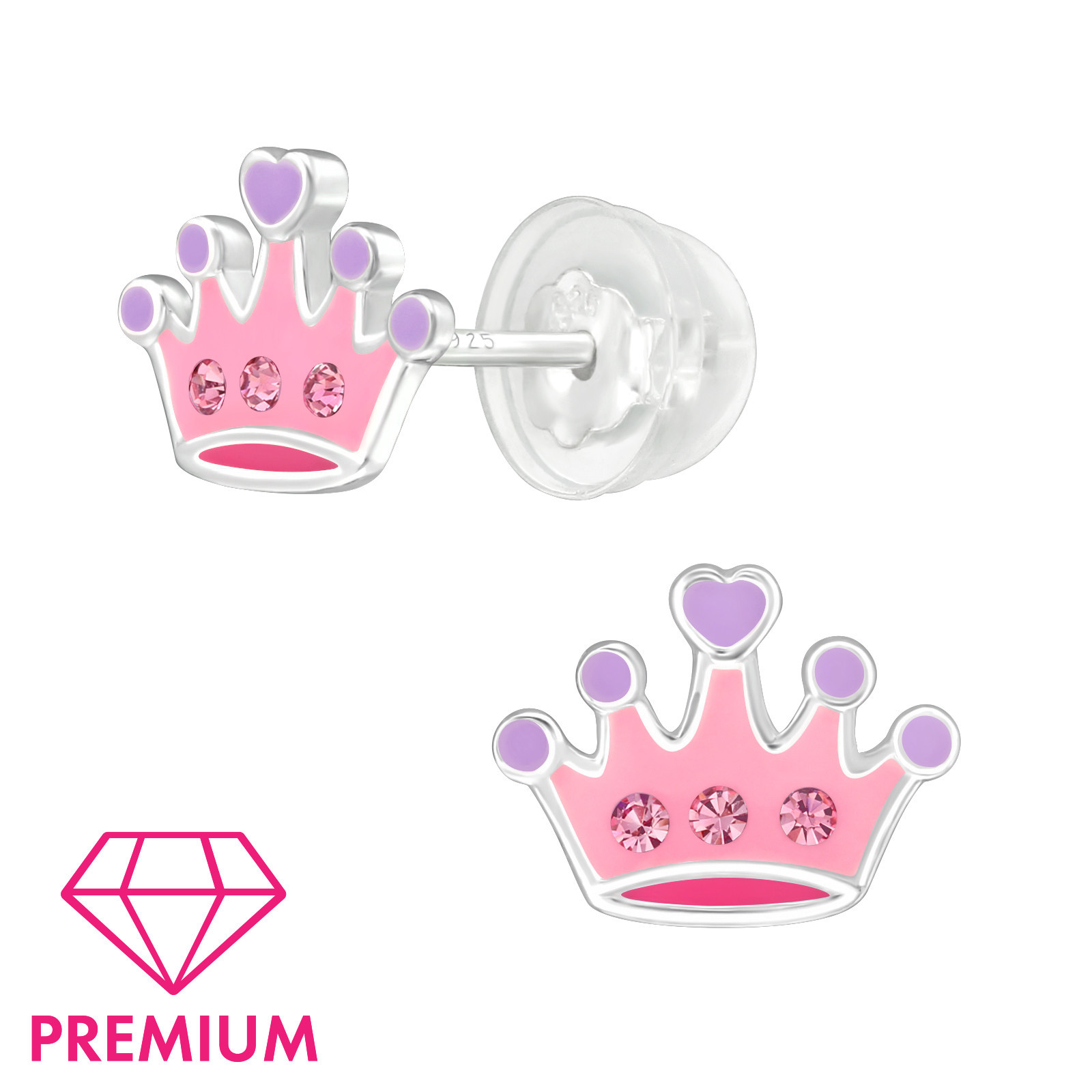 Ohrstecker Krone rosa PREMIUM 925 Silber e-coated