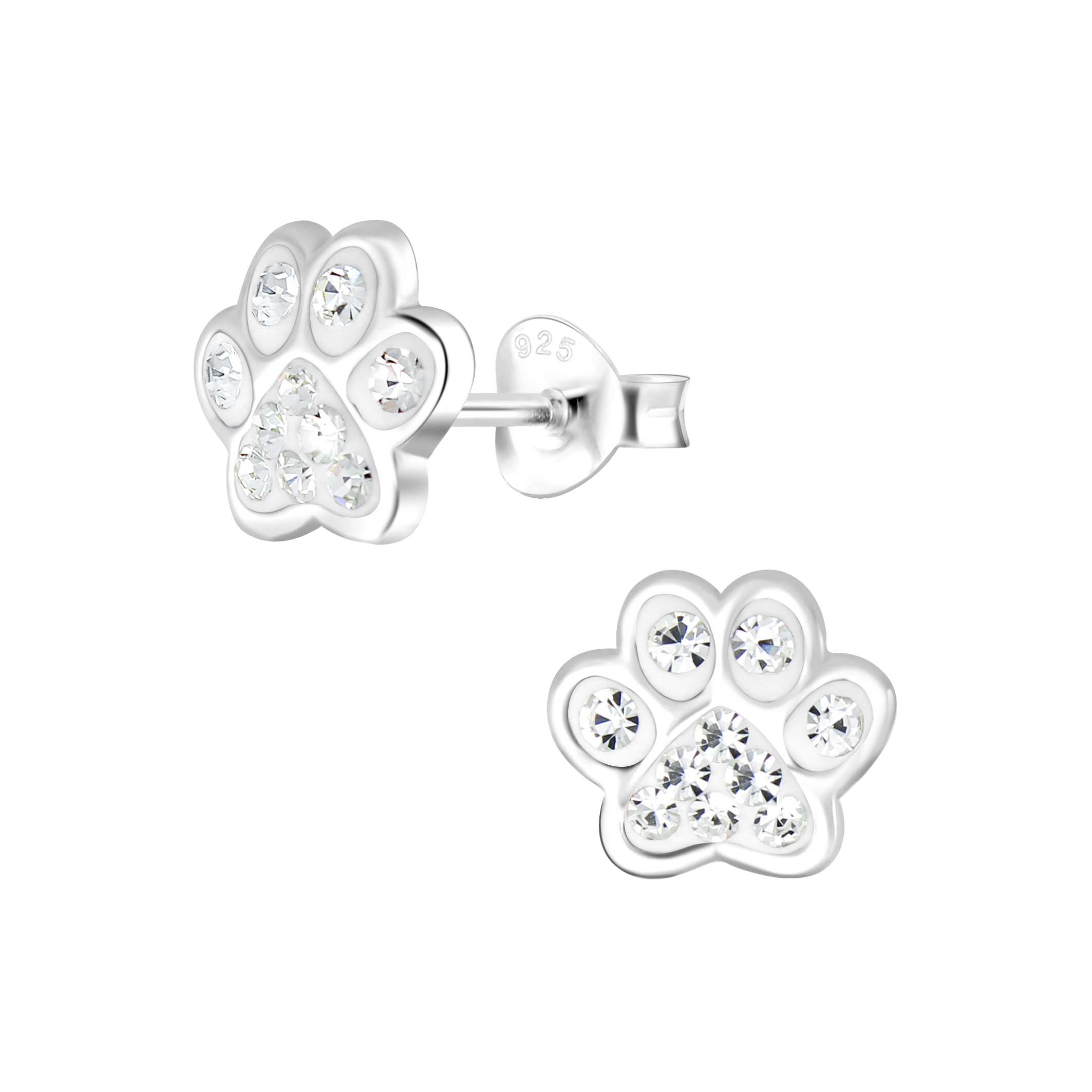 Ohrstecker Tatze mit Kristallen 925 Silber e-coated