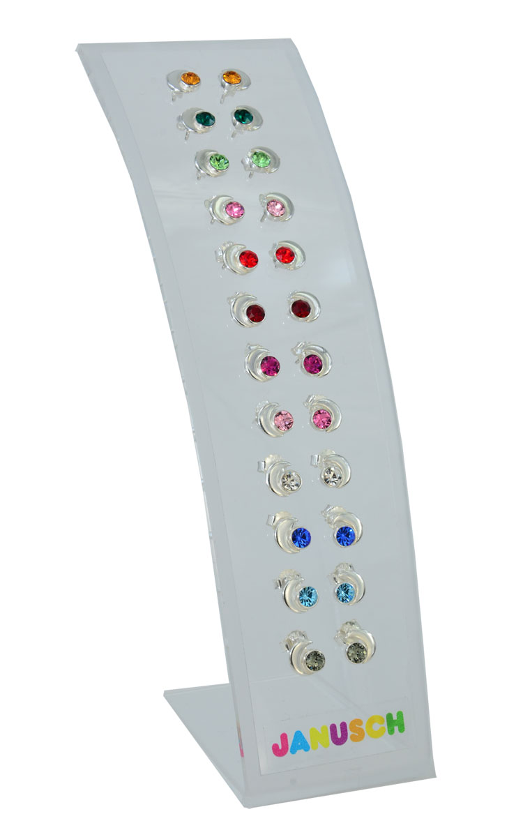 Display12 Ohrstecker Monde mit Kristall 925 Silber 12 Paar
