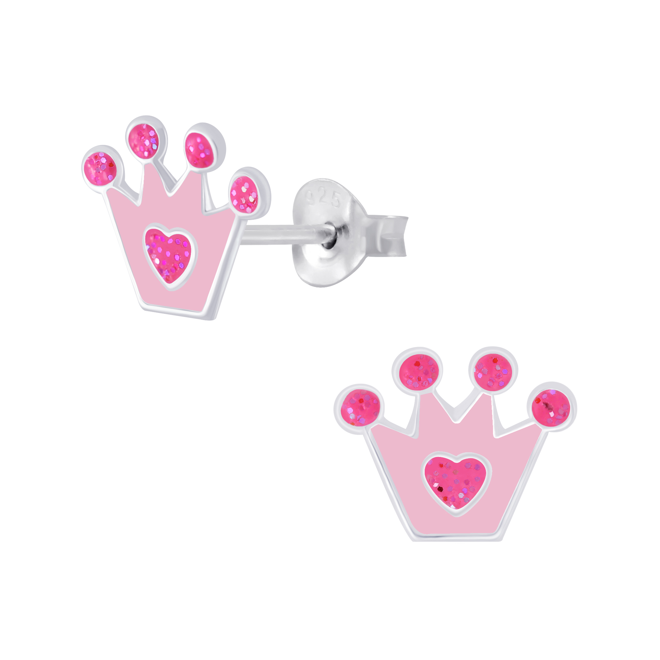 Ohrstecker Krone rosa mit Herz 925 Silber e-coated