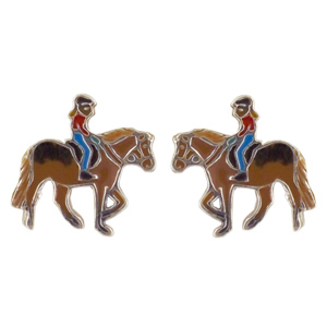 Ohrstecker braunes Pferd mit Mädchen 925 Silber