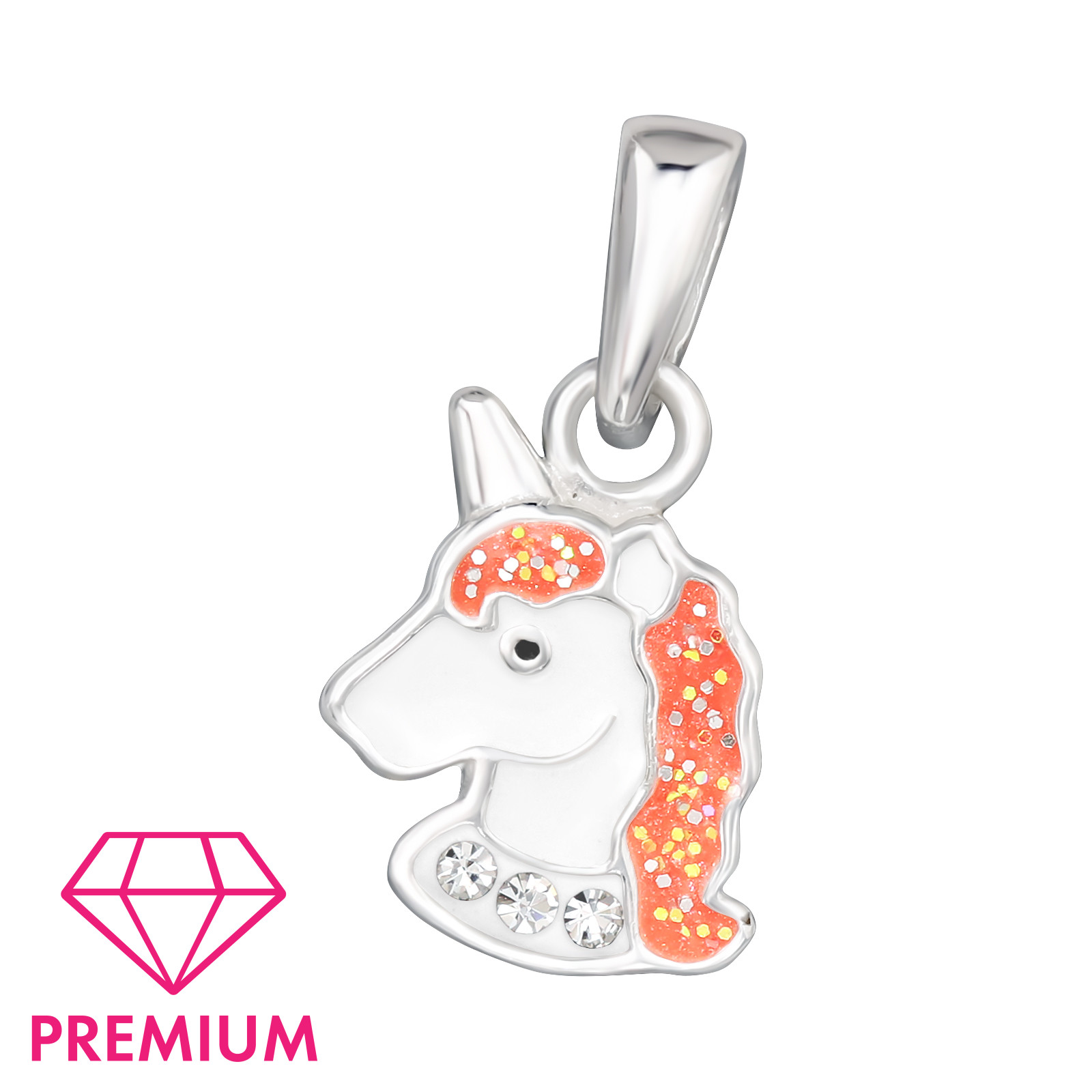 Anhänger Einhorn Büste mit Kristallen PREMIUM 925 Silber e-coated