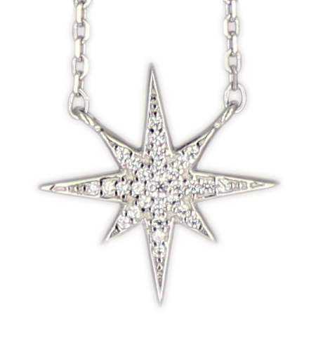 Kette 8-Zack Stern 45 cm + 3,5 cm 925 Silber rhodiniert