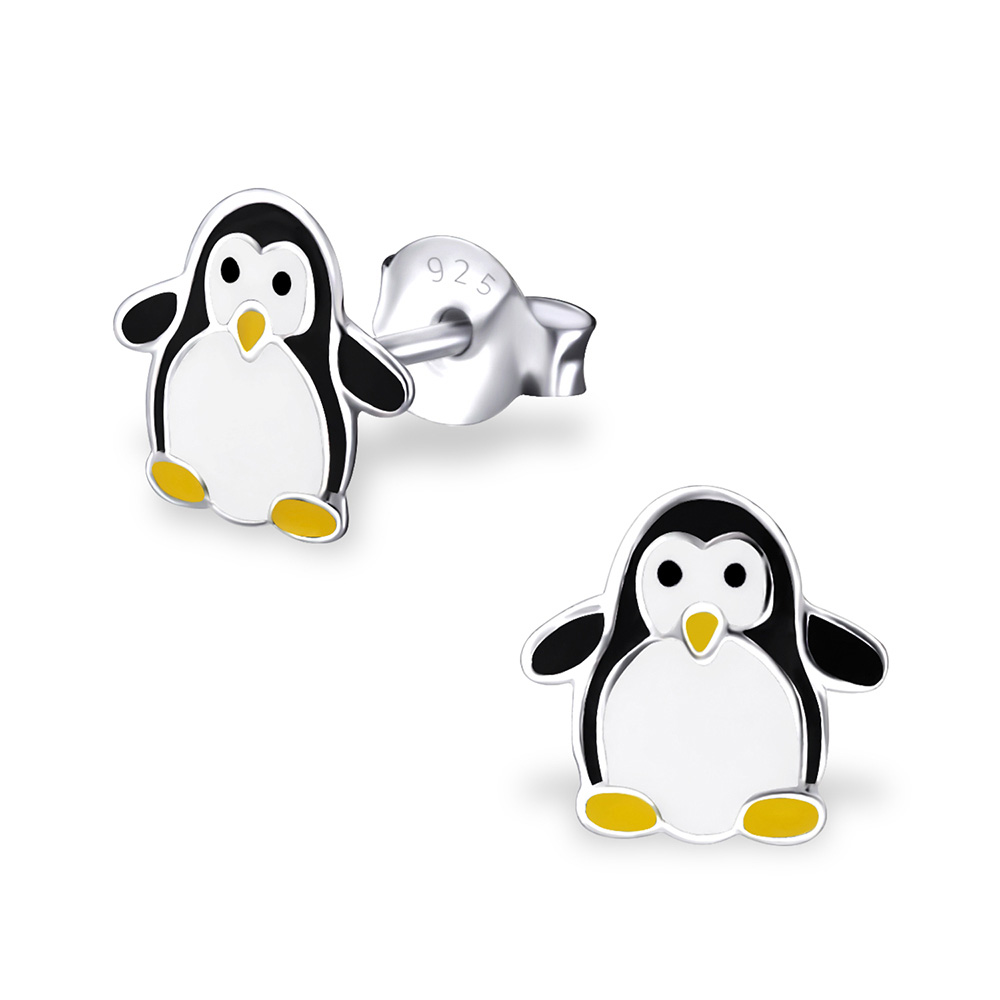 Ohrstecker Pinguin schwarz gelb 925 Silber e-coated
