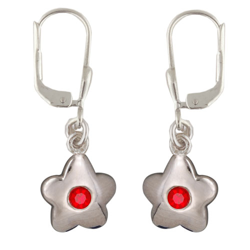 Blüte Ohrhänger mit Kristall rot 925 Silber