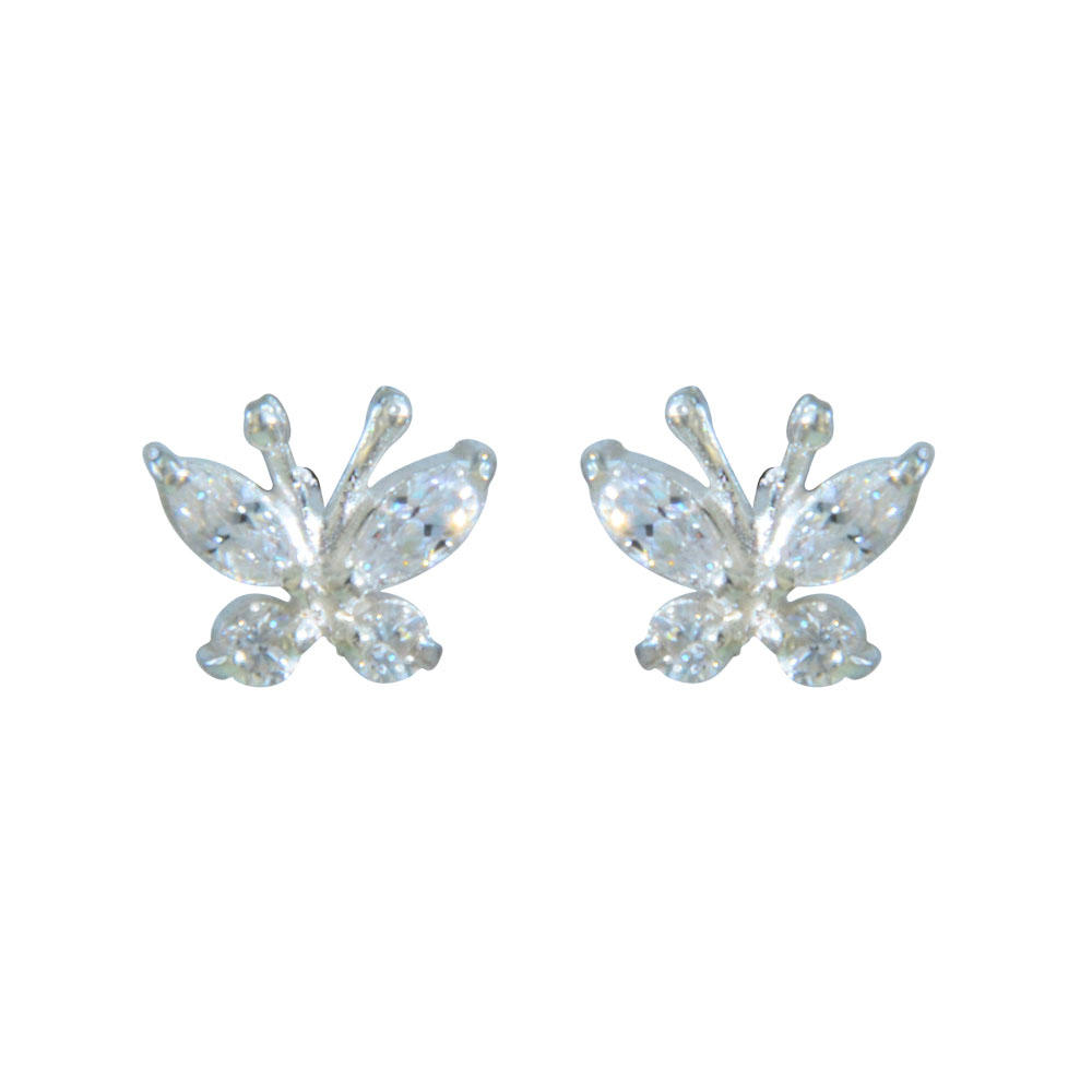Ohrstecker Schmetterling weiße Kristalle 925 Silber e-coated